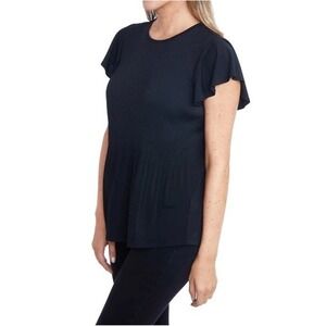 NWT Philosophy Women's Flutter Sleeve Pleated Ribbed Knit Top Black Medium